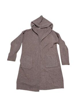 Entro Open Front Hooded Cardigan Sz L Brown Rabbit Hair Blend Very Soft Womens